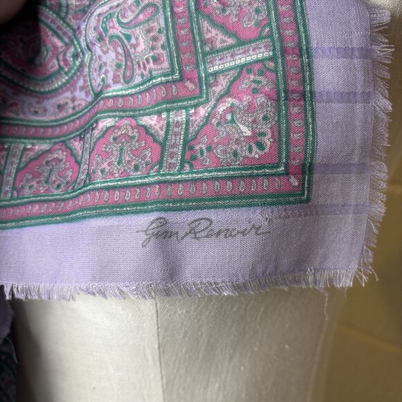 VTG Gim Renoir Paisley Print Scarf Large 46 Inch Square Fringe Purple Green - Picture 2 of 3